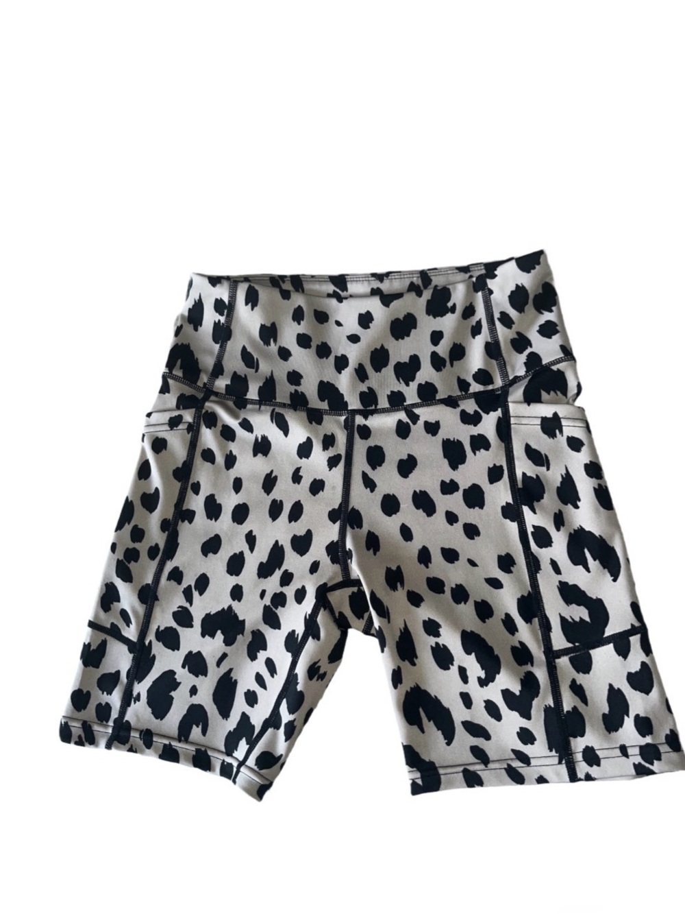 Nicole Miller Black/Beige Leopard-Print High-Waist Athletic Sport Biker Shorts S